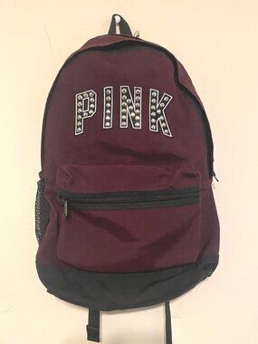 VS PINK campus burgundy backpack full size New Victoria Secret PINK Bling Burgundy Red Campus Laptop  main image 3